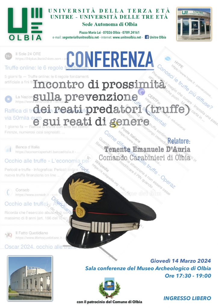 Conferenza sulle truffe e i reati di genere a Olbia