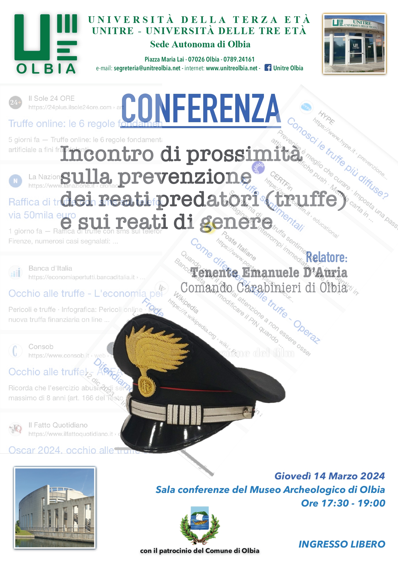 Conferenza sulle truffe e i reati di genere a Olbia