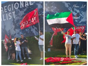 Bandiere palestinesi all’aeroporto Costa Smeralda per la pace