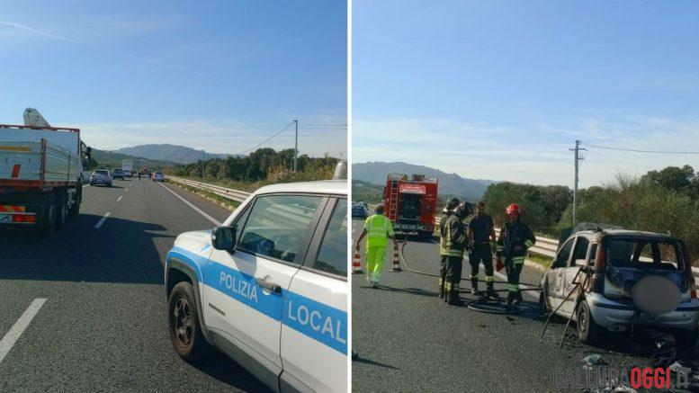 Auto in fiamme sulla strada Olbia-Monti, paura per la conducente