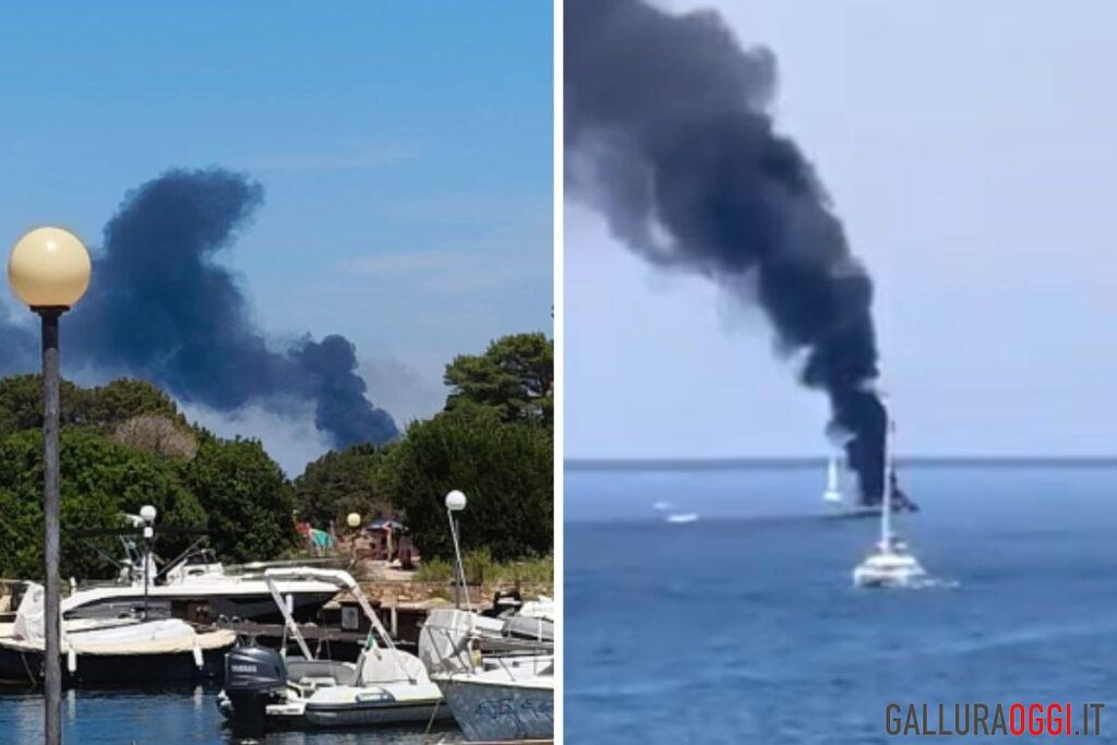 yacht in fiamme tavolara loiri porto san paolo mare