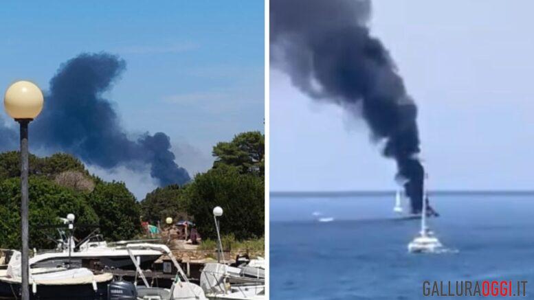 yacht in fiamme tavolara loiri porto san paolo mare